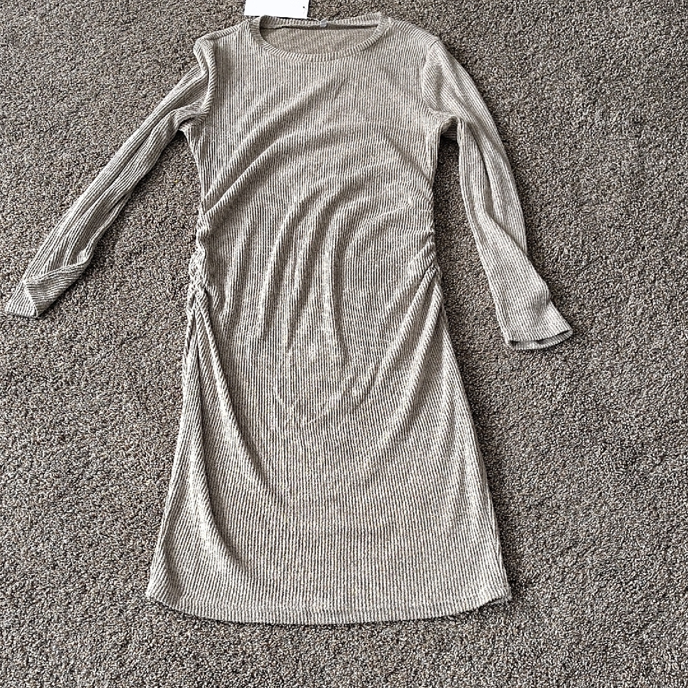 Maternity Elegant Gray Ribbed Dress
